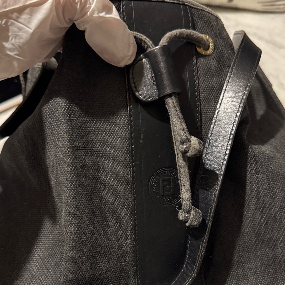 Fendi Black Canvas and Leather Drawstring Shoulder Bag - Picture 9 of 14